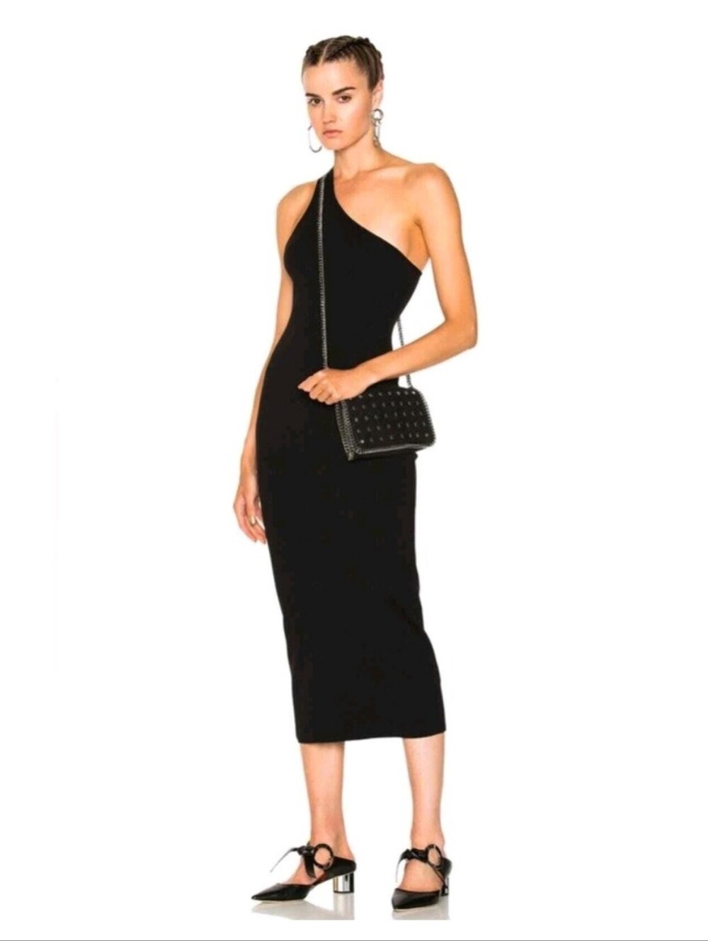 New A.L.C. Theo Ribbed Knit Cotton Stretch Dress in Black Large NWT